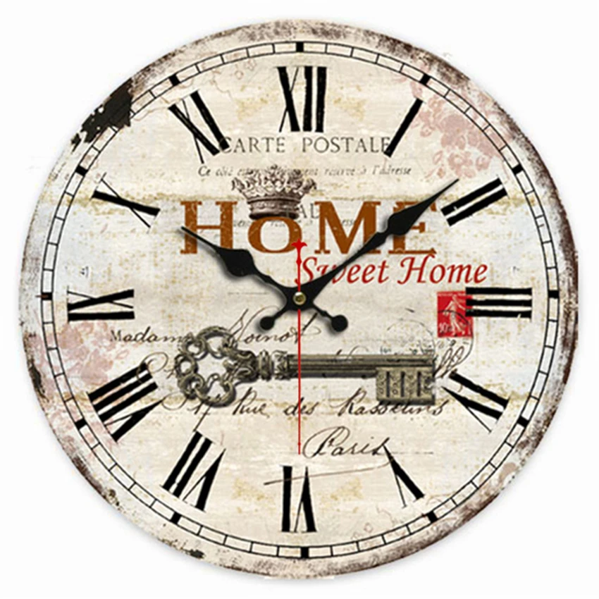 Винтаж деревянные настенные часы клавиша Home Часы Париж дом Большой Искусство для