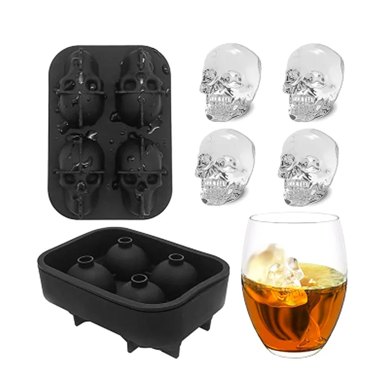 

3D Skull Ice Silicone Mold Maker Ice Cube Tray Pudding Mold Cake Candy Mould Bar Party Cool Wine Ice Cream Kitchen DIY Accessory