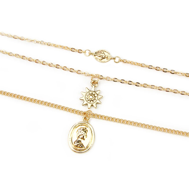 

Luokey Retro Bohemian Layered Sun Pendant Necklace Vintage Portrait Coin Choker Necklace For Women Valentine's Day Jewelry Gifts