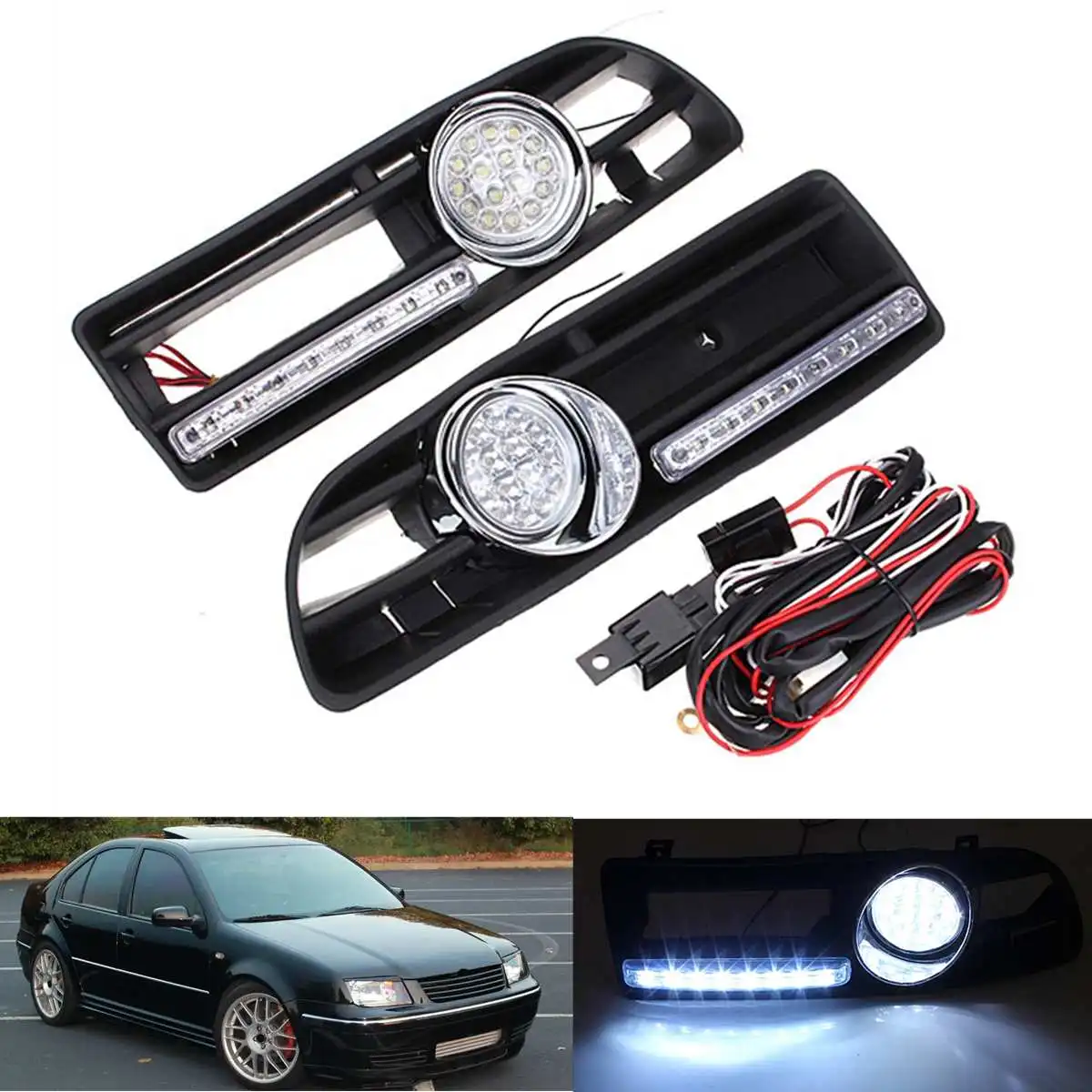 1 компл. 8LED Противотуманные фары DRL бампер Гриль жгут проводов реле для VW Jetta / Bora Mk4