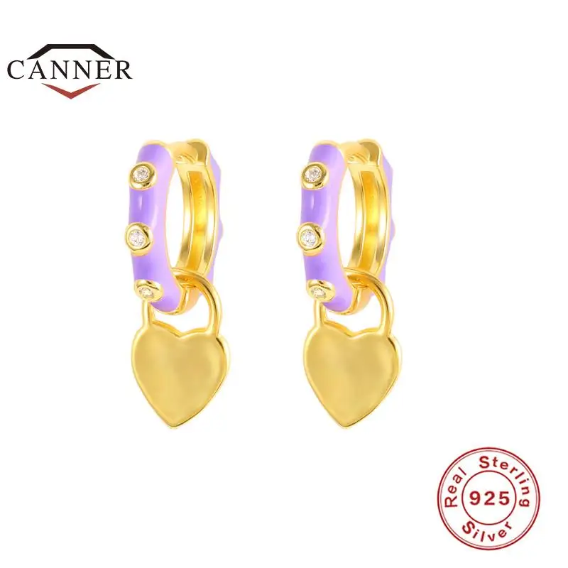 

CANNER 925 Sterling Silver Heart Pendant Enamel Piercing Drop Earrings Round Piercing Dangle Earring Women Jewelry Accessories