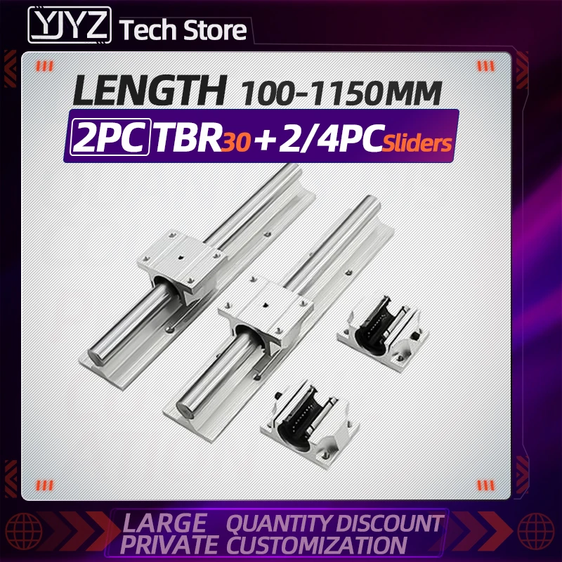 

2pcs TBR30 -L 100mm to 1150mm support rail linear guide + 2pc/4pc TBR30UU or TBR30LUU linear blocks for CNC linear rail