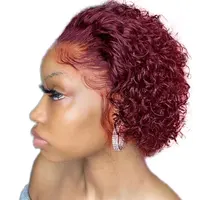 99J Burgundy Pixie Cut Wig Short Curly Human Hair Lace Front Wigs For Black Woman Brazilian Human Hair Wig Natural Pre Plucked