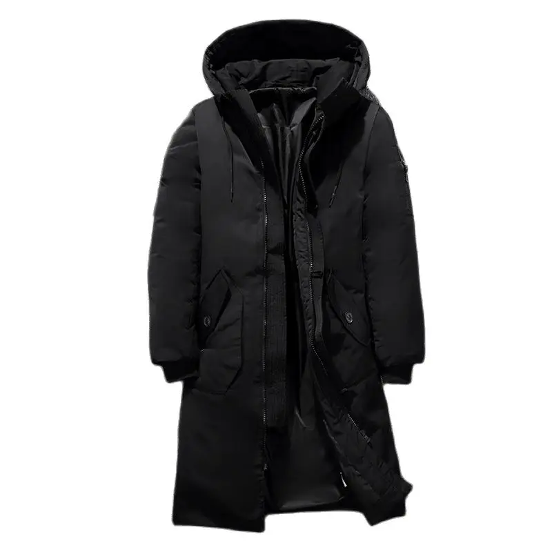 Мужской длинный пуховик с капюшоном черная хлопковая парка для мальчиков теплая