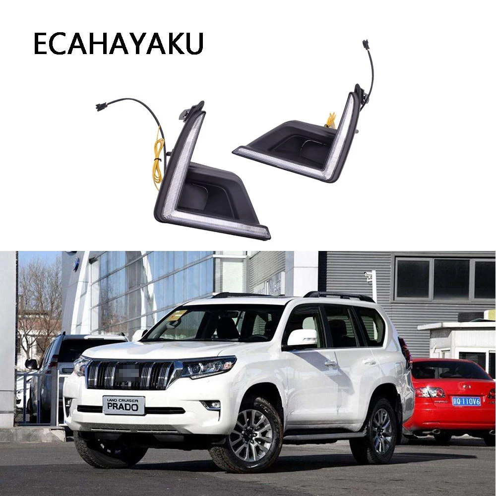 

ECAHAYAKU Car LED DRL Daytime Running Light for Toyota Land Cruiser Prado FJ150 LC150 2017 2018 2019 Fog lamp Cover DRL 2pcs 12V