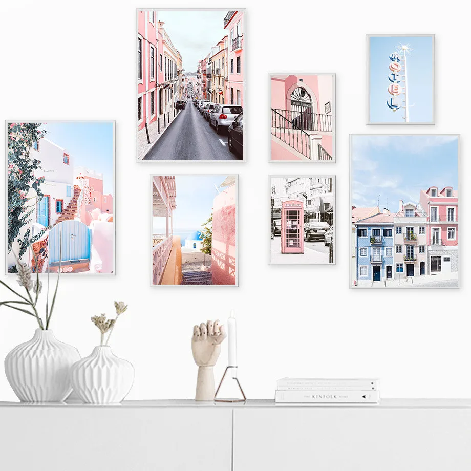 Настенная картина с изображением греческого города и телефона|Рисование