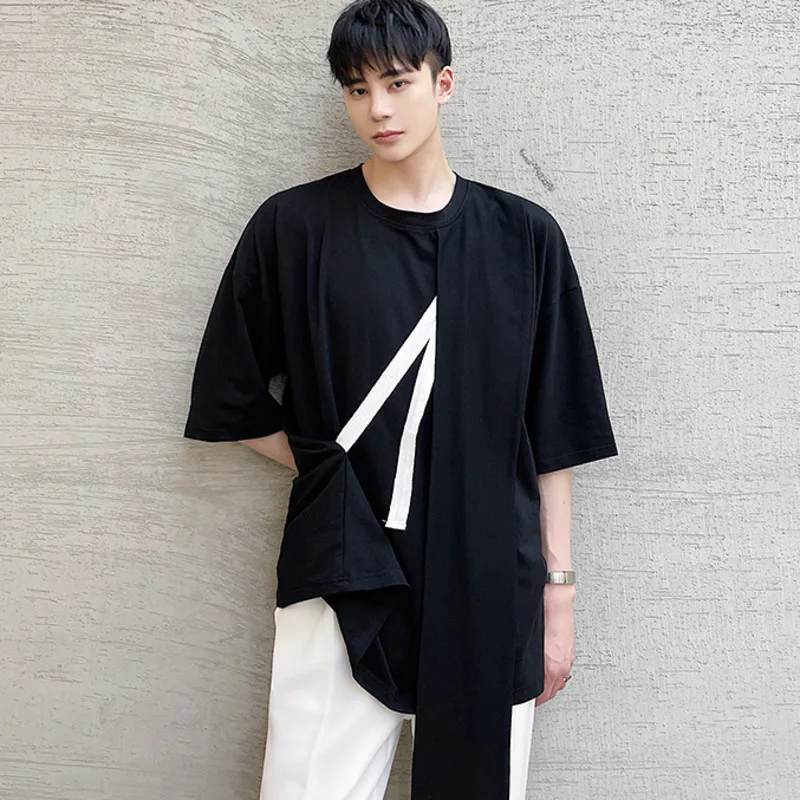 

IEFB Men's Summer T-shirts 2021 NEW Short Sleeve Mans Clothes Streetwear Camisetas Hombre Ribbon Design Loose Tee Tops 9Y6998