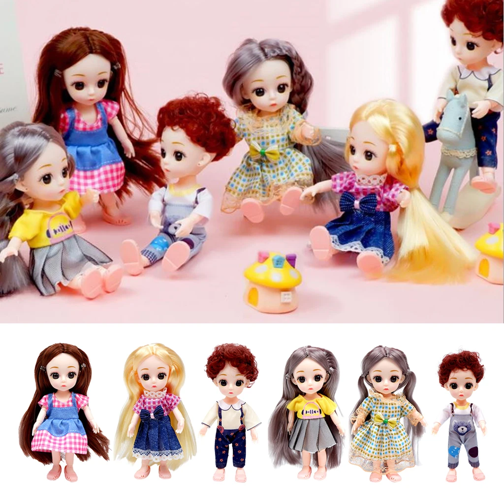 

16cm 6 inch Flexible 1:12 1/12 BJD 13 Joints Doll with Clothes Shoes Star Overalls