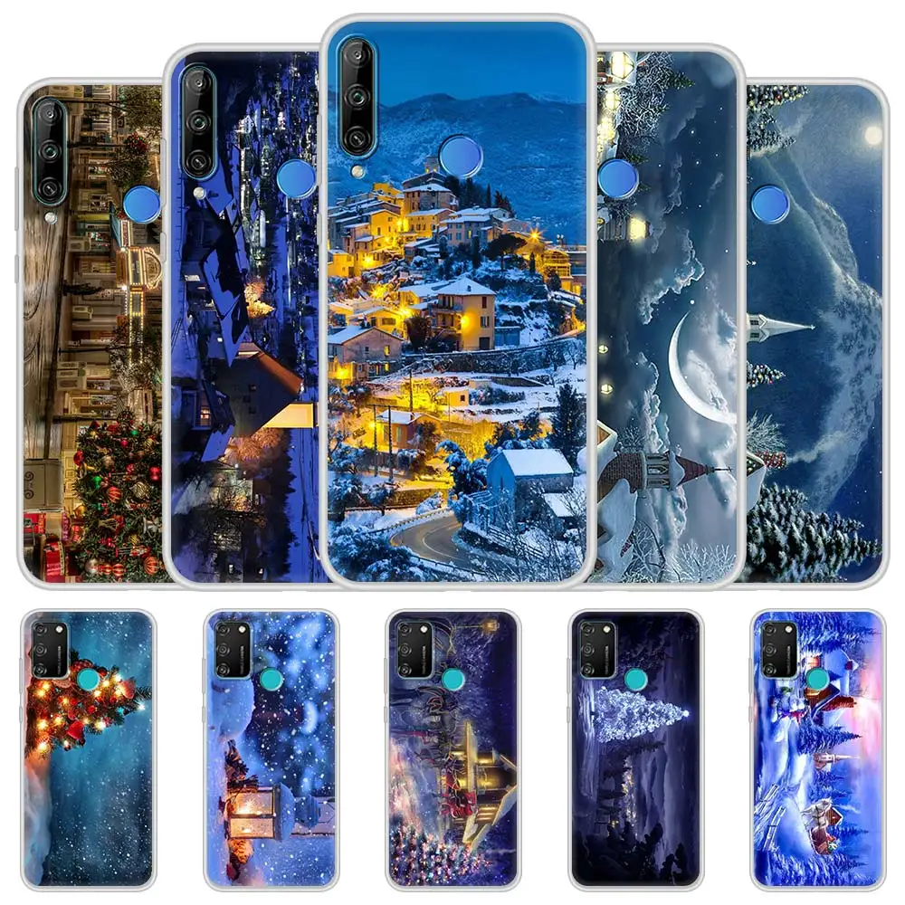 

Silicone Case Coque For Honor 30 Youth 10 9X Lite 20 Pro 8X 30i Play 9A 9C 9S 20e 20S 8S 2020 Soft TPU Cover Christmas Village