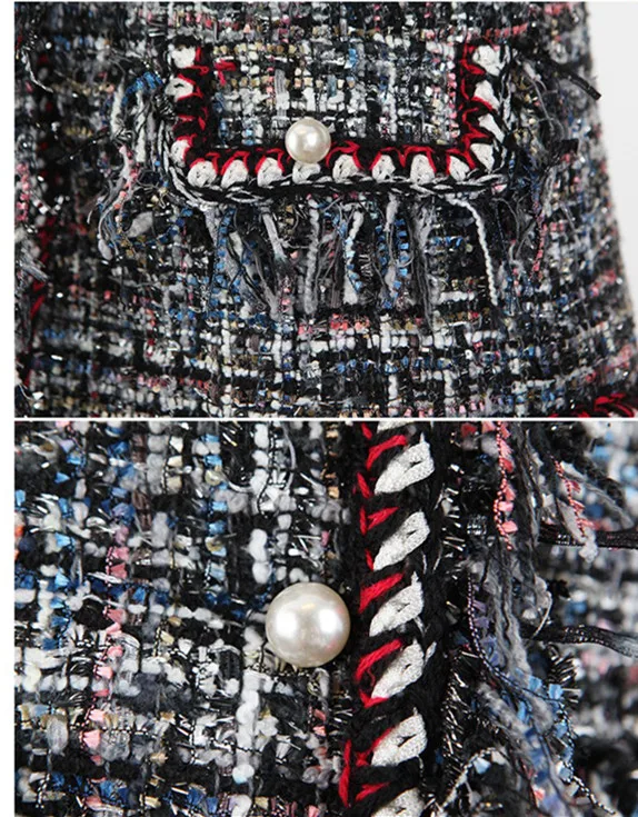 Модная подиумная твидовая куртка пальто 2019 осень зима Женская отделка бахромой