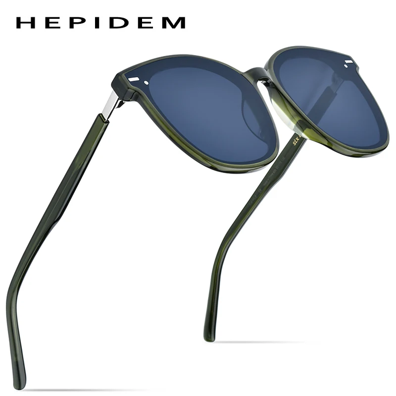HEPIDEM новые круглые солнцезащитные очки из ацетата Ретро Мужские нежные брендовые дизайнерские солнцезащитные очки для женщин винтажные зеркальные UV400 шесть медведей - Цвет линз: Green Gray