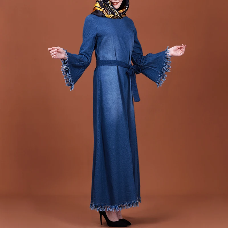 Женское джинсовое Макси-платье MISSJOY длинное платье с длинными рукавами в