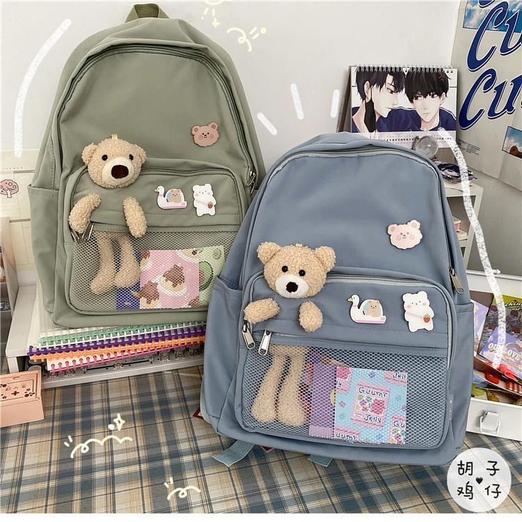 

Рюкзак YJ2081 с милым медведем для девушек, школьный ранец для учеников, вместительный рюкзак в Корейском стиле ins для старшей школы