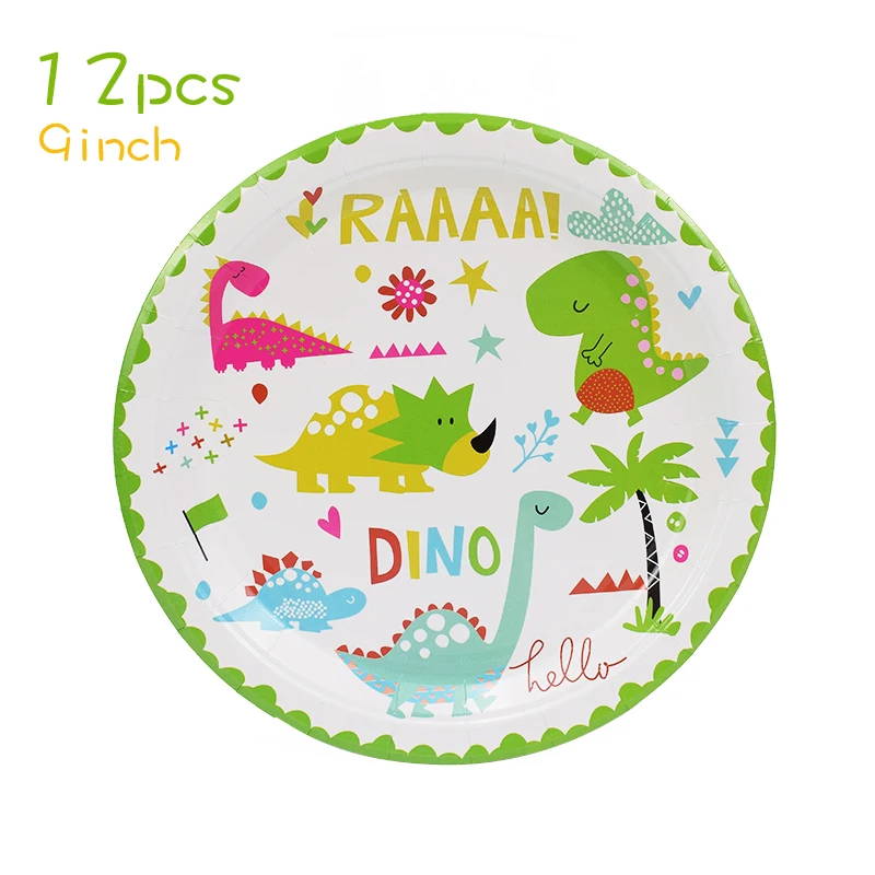 9inch 12pcs plate Мотив динозавра вечерние милый бумажный мешок подарка Беби Шауэр детский реквизит Динозавр для вечеринки детская джунгли украшения на день рождения - Цвет: 9inch 12pcs plate