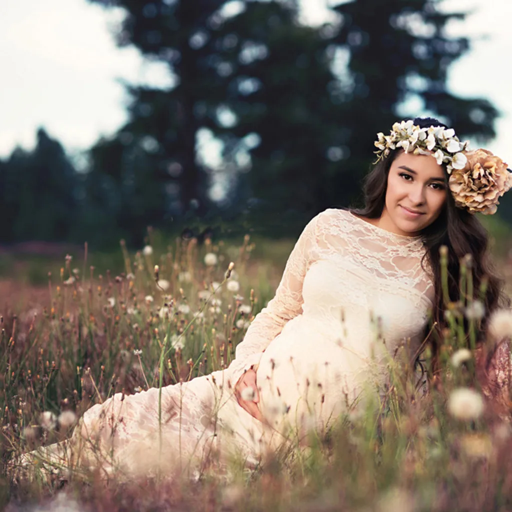 Для женщин беременных Подставки для фотографий кружевное платье с длинными