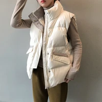 2022 short down cotton vest lapel solid color womens autumn winter thickened vest wearing korean loose sleeveless cotton jacket