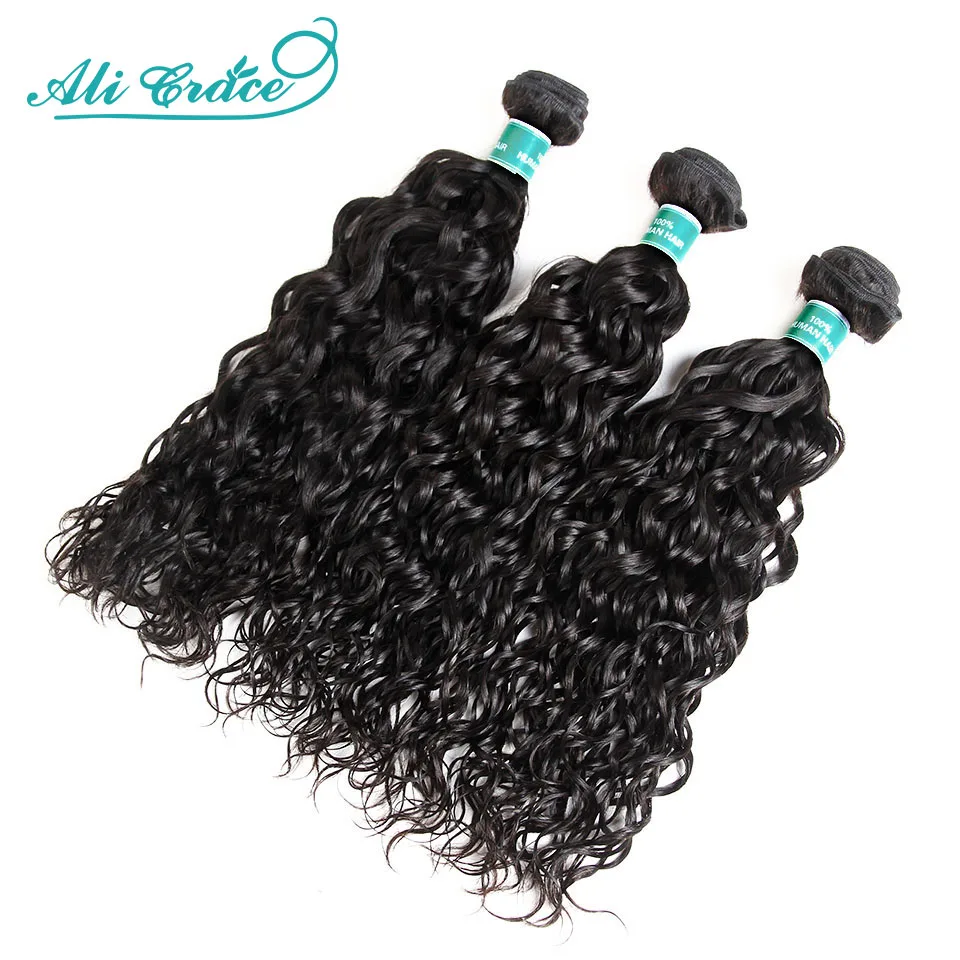 Али Грация волос волна воды перуанские волосы Связки с 13x4 кружевной фронтальный 4