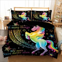 cartoon black unicorn bedding set girls duvet quilt cover twin queen king size big eyes unicorn bedclothes bed room 3pcs