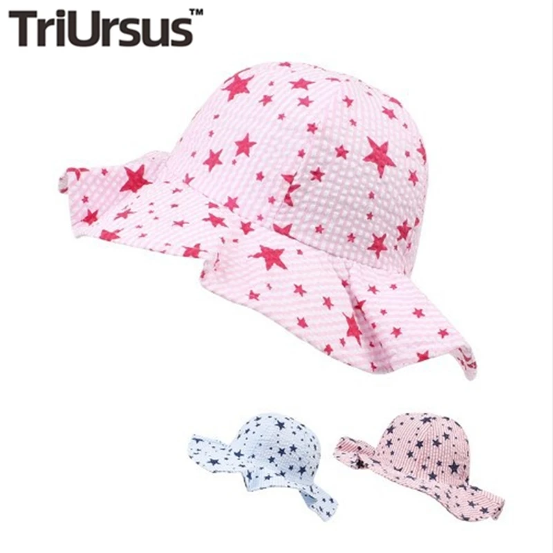 

Bucket Hat Baby Boy Girl Summer Pure Cotton Caps Newborn Baby Girl Wide Brim Panama Hats Children's Star Print Outdoor Sun Hats