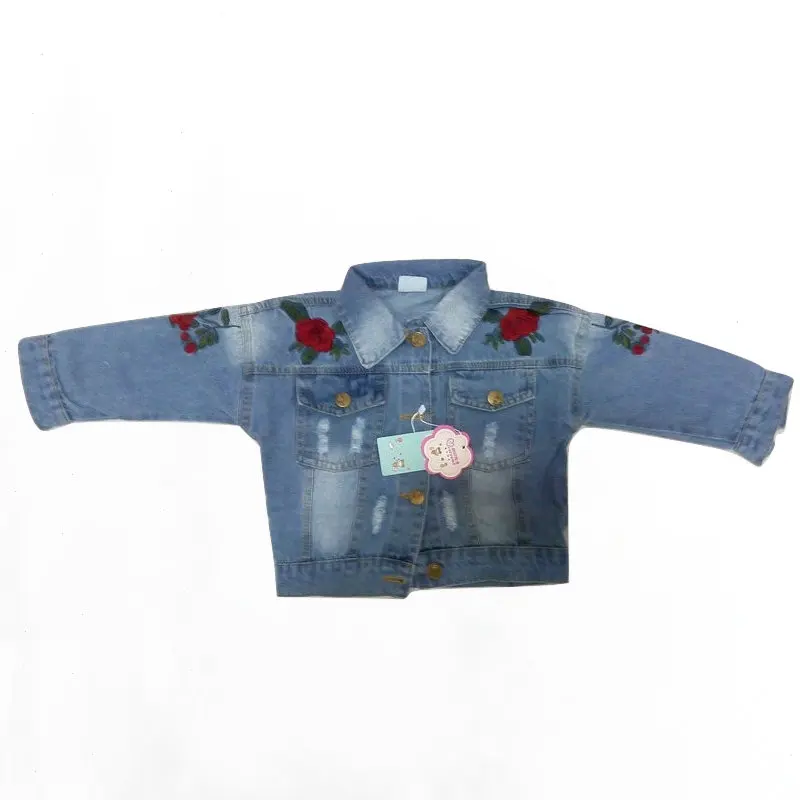 

Newborn Baby Girls Jeans Coat Jackets Infantil Floral Rose Pattern Ripped Denim Outerwear ClothesToddler Infant Denim Clothing