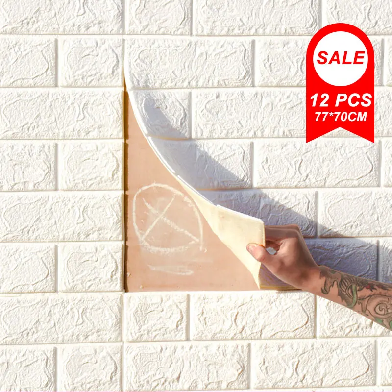 

12pcs 3D Wall Sticker Imitation Brick Bedroom Decoration Waterproof Self-adhesive Wallpaper For Living Room Kitchen TV Backdrop