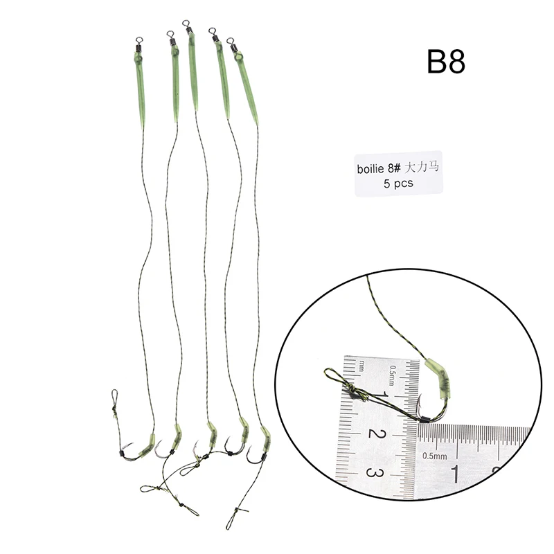 

5 Pieces Carp Fishing Hook Link Ready Made Hair Combi Rig Hook Ready Tied Wholesale