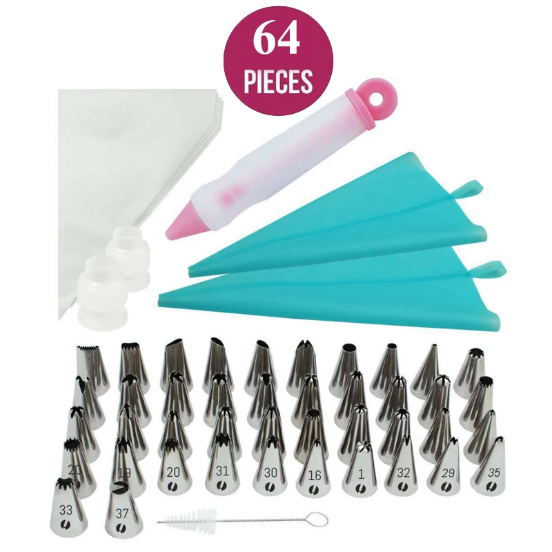 

Meibum 64Pcs Icing Piping Tips Cake Decorating Tools Pastry Nozzles Converter Cream Bag Confectionery Dessert Baking