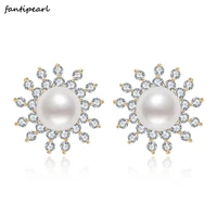 2021 new earrings sterling silver natural freshwater pearl 7 5 8mm floral retro pearl earrings