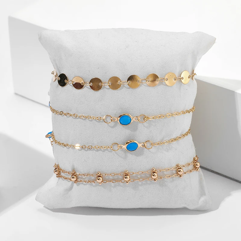 Золотая цепочка для ног Tocona в богемном стиле 4 шт./компл. браслеты с кристаллами и