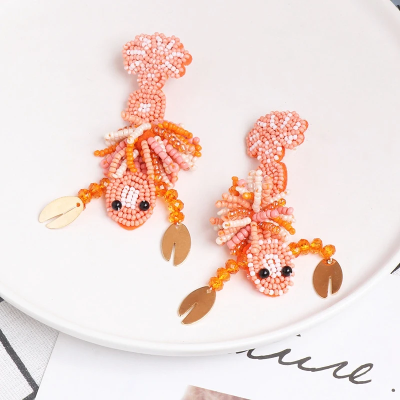 Уникальный ручной вязки серьги в виде лобстеров преувеличенный диких животных