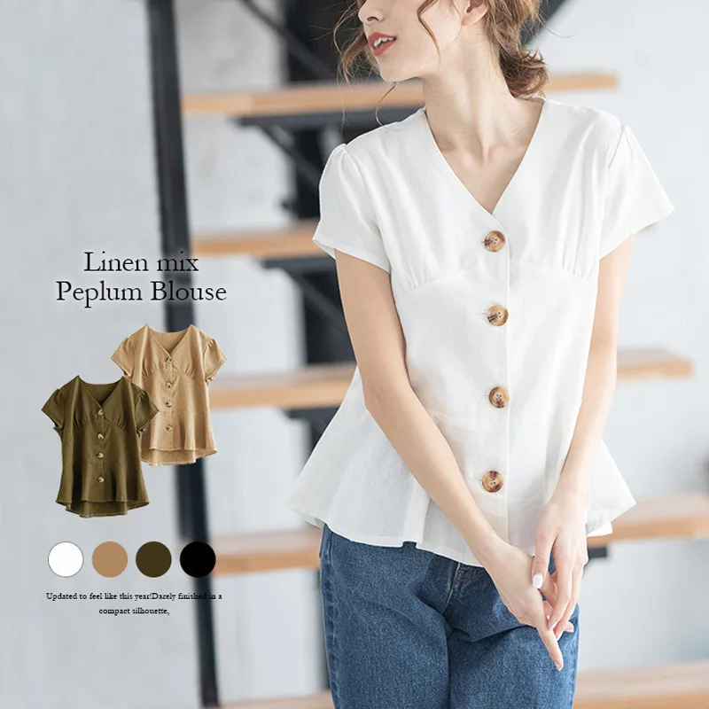 

Casual V-neck Women Tops And Blouse Ladies Short Sleeve Button Slim Shirts 2020 Female Solid Summer Blusas Mujer De Moda