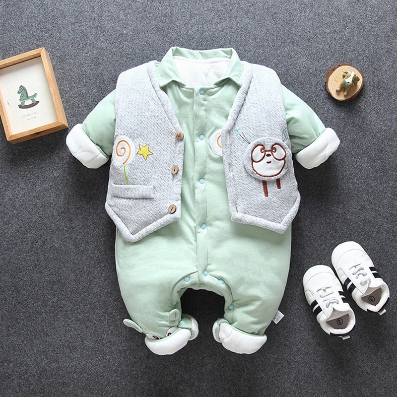 -30d Cold winter infantbaby boy clothing set warm jumpsuit + vest suits for newborn baby boys clothes outfits thick rompers sets |