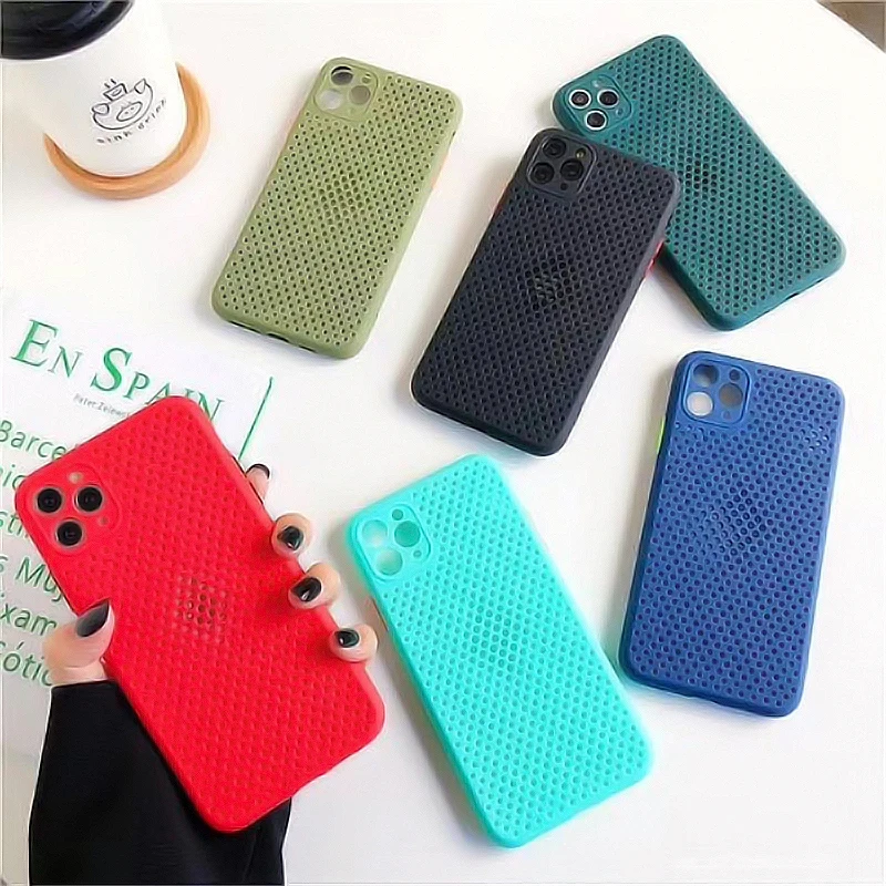 

Heat Dissipation Breathable Solid Color Case For iPhone 12 11 Pro Max XR XS Max X 8 7 6S Plus SE 2020 Anti-Fall Soft TPU Cases