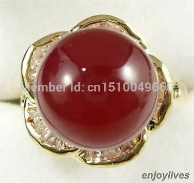 

Red jade Crystal Flower Ring Size: 7.8.9