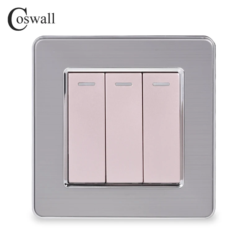Coswall, роскошная панель из нержавеющей стали, 3 комплекта, 2 способа включения/выключения, светильник, 16А, проходной через стену, выключатель переменного тока, 110~ 250 В
