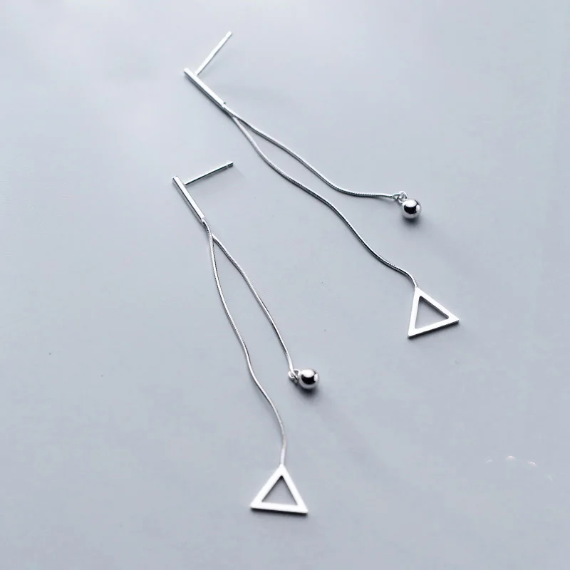 Silver Trusta, 925 пробы, серебряные серьги-гвоздики, ювелирное изделие, треугольник и бисер, соединены 7,4 см, длинные серьги для женщин, красивые серьги DS1485 - Окраска металла: Silver