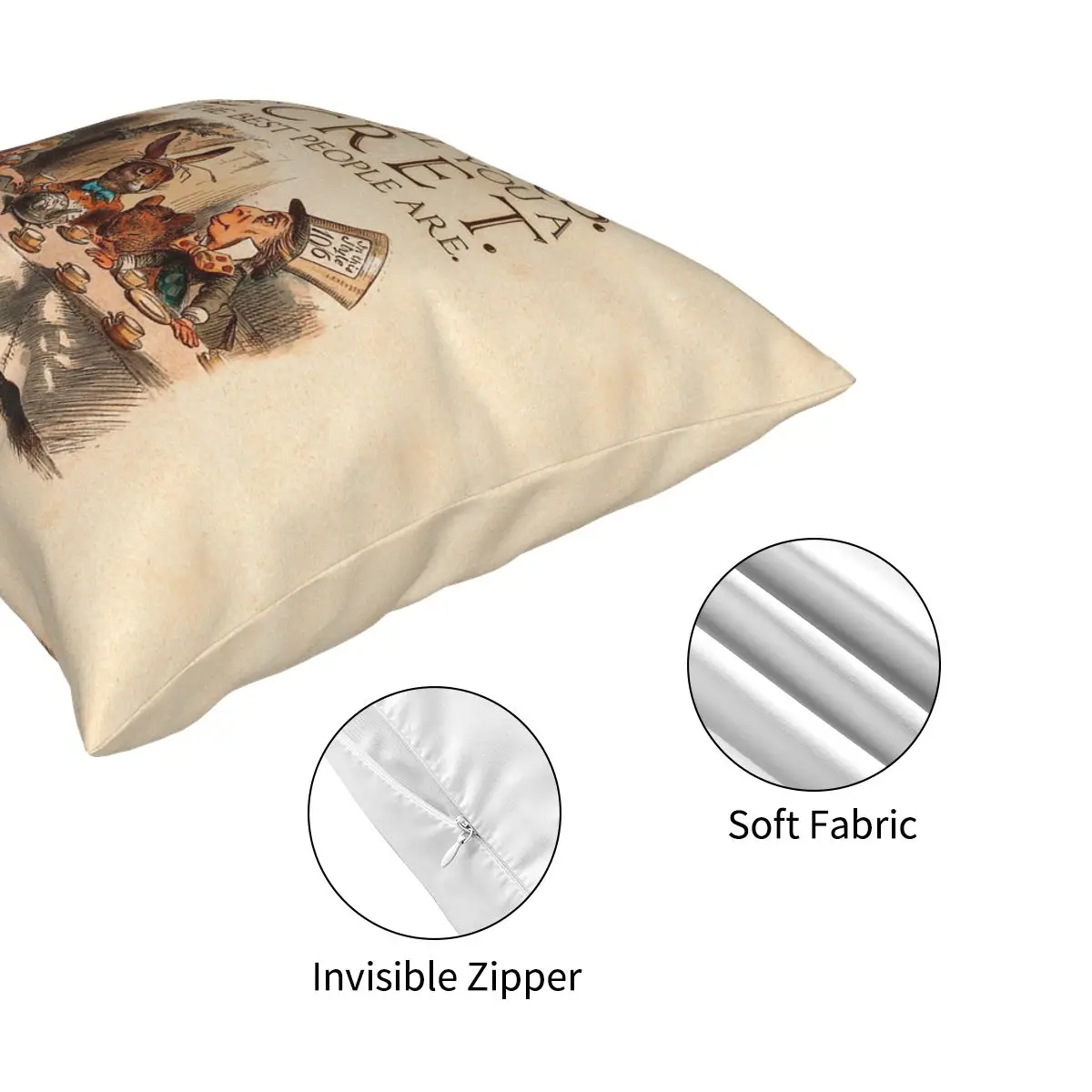 

Alice In Wonderland Quote You're Entirely Bonkers Square Pillowcase Polyester Printed Zipper Decor for Room Cushion Cover