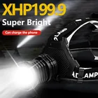 Мощный светодиодный налобный фонарь 90000000 лм XHP199.9, перезаряжаемый налобный фонарь, светодиодный налобный фонарь 18650 IPX8, водонепроницаемый налобный фонарь для рыбалки