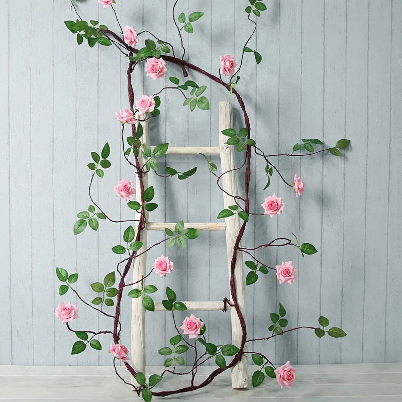 pink 1 LUYUE 155 см Искусственный Шелковая Роза цветок Виноградная лоза подвесное из ротанга цветок Гирлянда для свадьбы Вечерние дома и сада - Цвет: pink 1