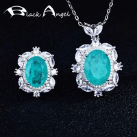 black angel new design exaggerated imitation luxury paraiba pendant jewelry sets for women exquisite necklace adjustable ring