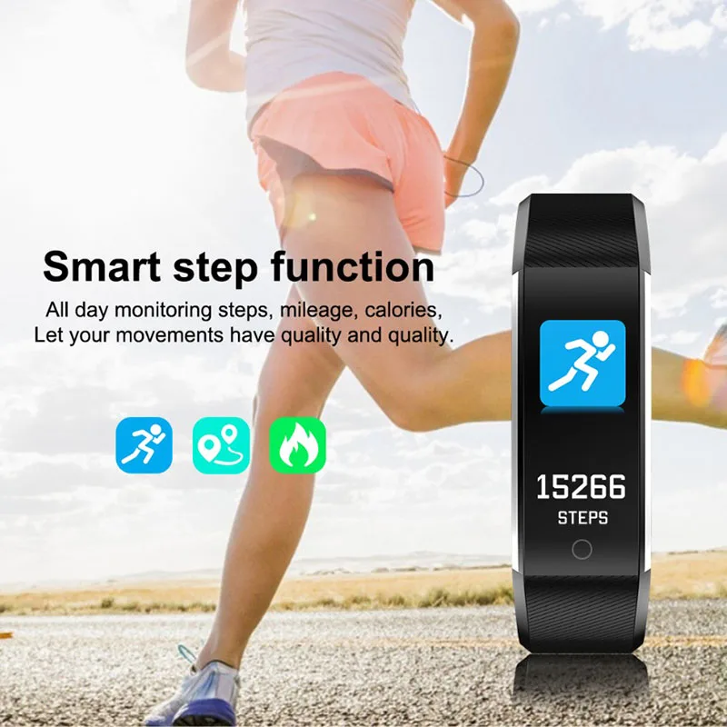 

115Plus Blood Pressure Fitness Bluetooth Waterproof Heart Rate Monitor Watch Tracker Smart Bracelet Wristband