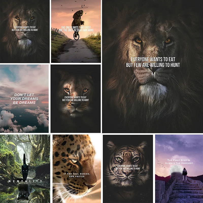 

Animal Inspirational Motivational Quotes Art Lions Canvas Painting Posters and Prints Wall Picture for Office Home Decor Cuadros