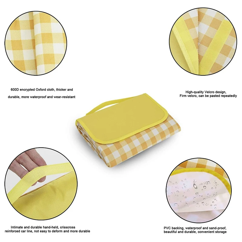 

Outdoor Picnic Blanket ,Foldable Blanket,Slip Resistant Mat with Handle for Family,Beach,Park,Camping (145CMx200CM)