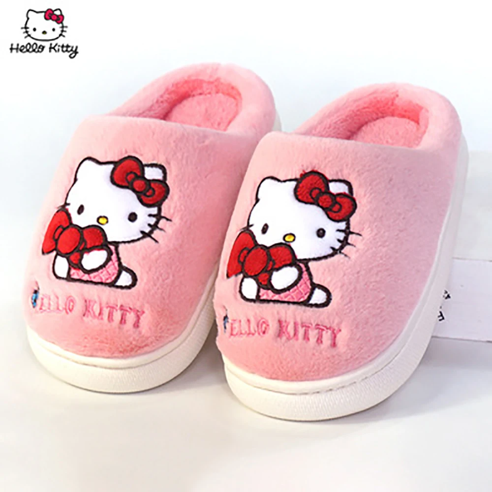 

Cute Warm Girls Hello Kitty Kids Slippers Woolen Sanrio Sweety Thick Comfortable Baby Non-slip Winter Children Indoor Home House