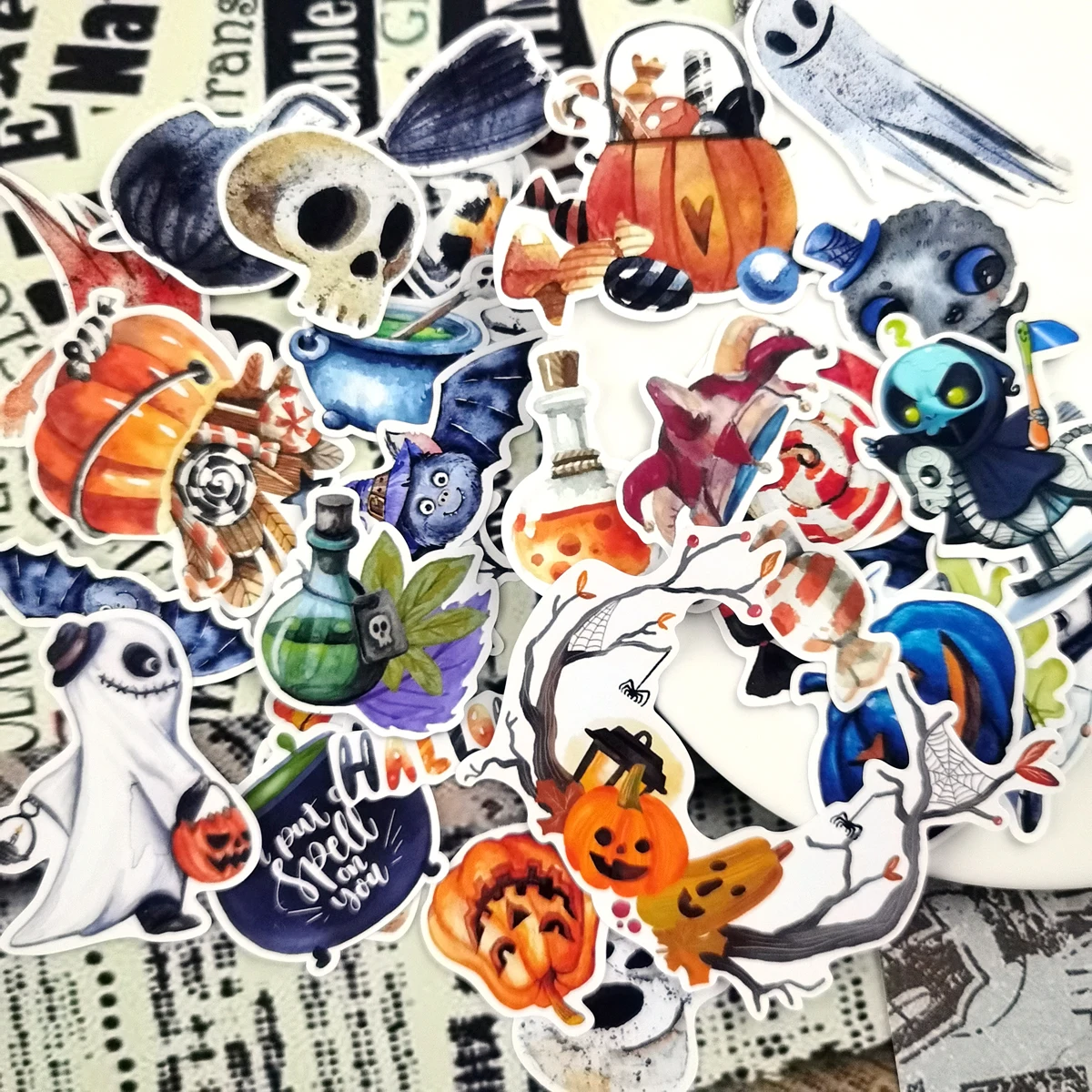

33pcs Hand Drawing Watercolor Halloween Eve Stickers decoration Notebook Planner Scrapbooking, DIY Paper Sticker