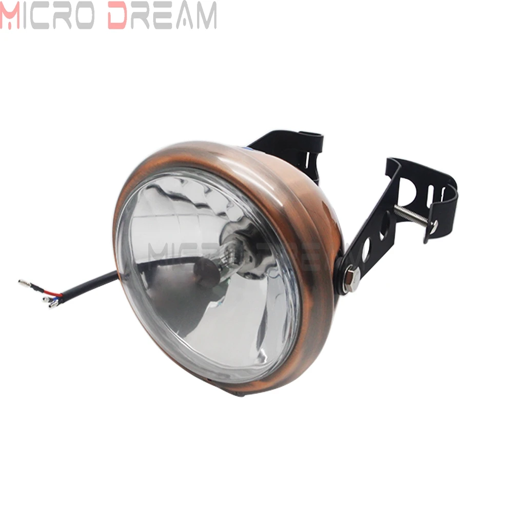 Фара мотоциклетная Ретро 6 дюймов с коричневой рамкой и прозрачными линзами H4