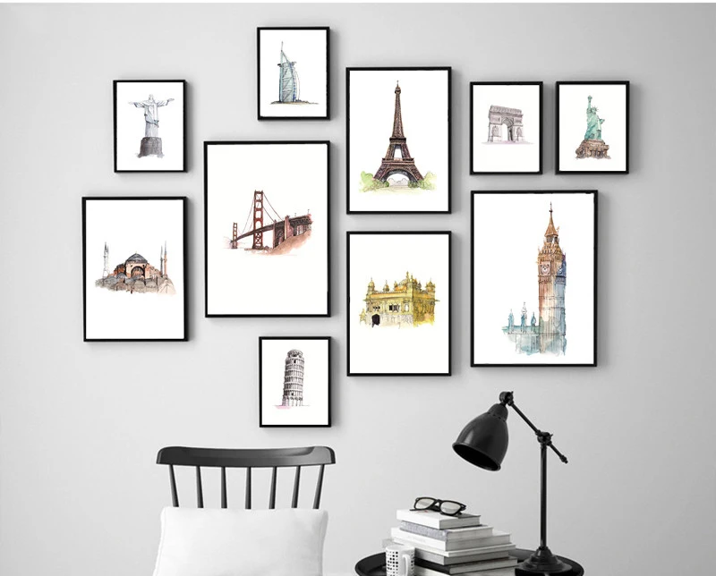 

Настенная картина на холсте, акварель, всемирные достопримечательности, строение, холст, принты городского ландшафта, для дома, комнаты, Нас...