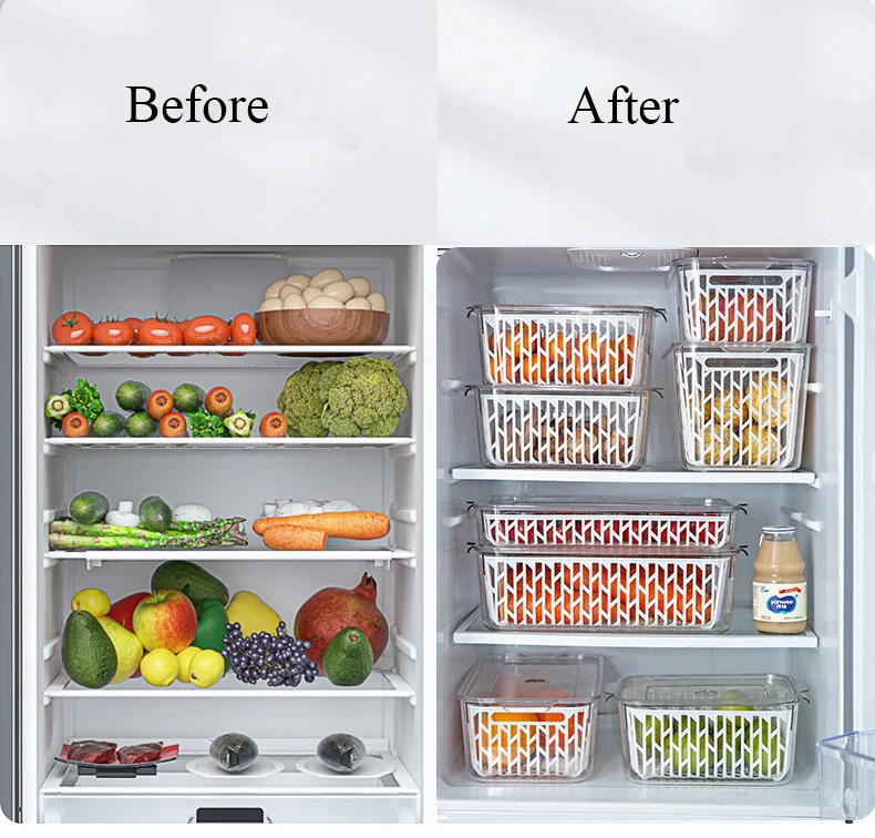 

Transparent Storage Box For Kitchen Household Fruits And Vegetables Crisper Can Be Superposition Food Storage Box Drain basket