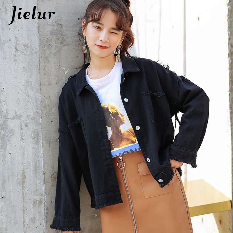 Женская куртка Jielur однотонная хипстерская уличная с карманами отложным