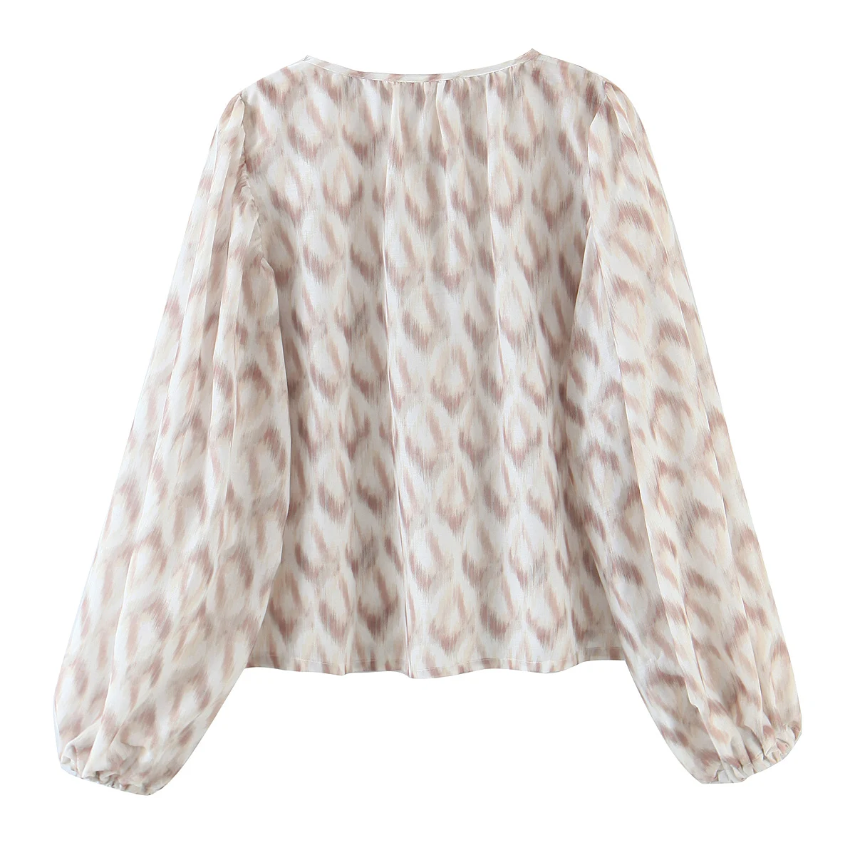 

Spring Women's Printed Shirt Shirt Round Collar Sunscreen Shirt Ladies Lantern Sleeve Regular Top Shirt Elegant